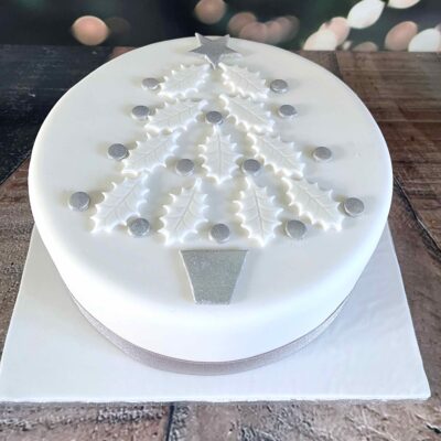 Silver and White Christmas Tree Cake Topper Set