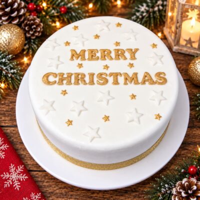 Gold Merry Christmas and Stars Cake Topper Set