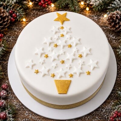 Gold and White EDIBLE Christmas Star Cake Topper Set