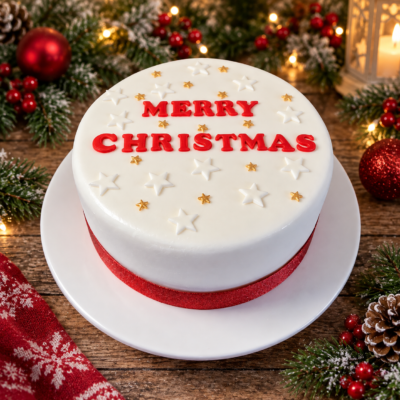 Red Merry Christmas and Stars Cake Topper Set