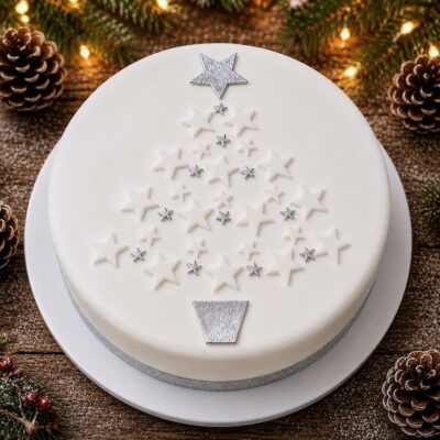 Silver and White EDIBLE Christmas Star Cake Topper Set